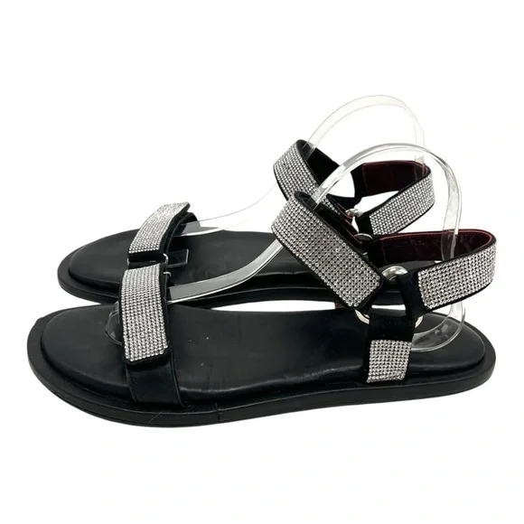 Staud Betty Rhinestone Black Leather Sporty Outdoor Sandals Womens 40 - Picture 2 of 14